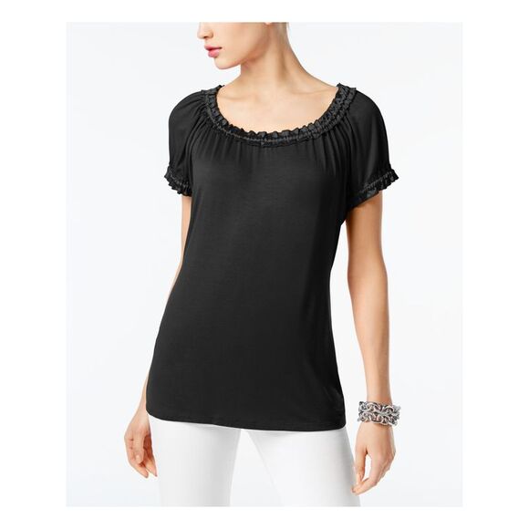 INC Tops - INC Womens Black Short Sleeve Scoop Neck Top Size: XS